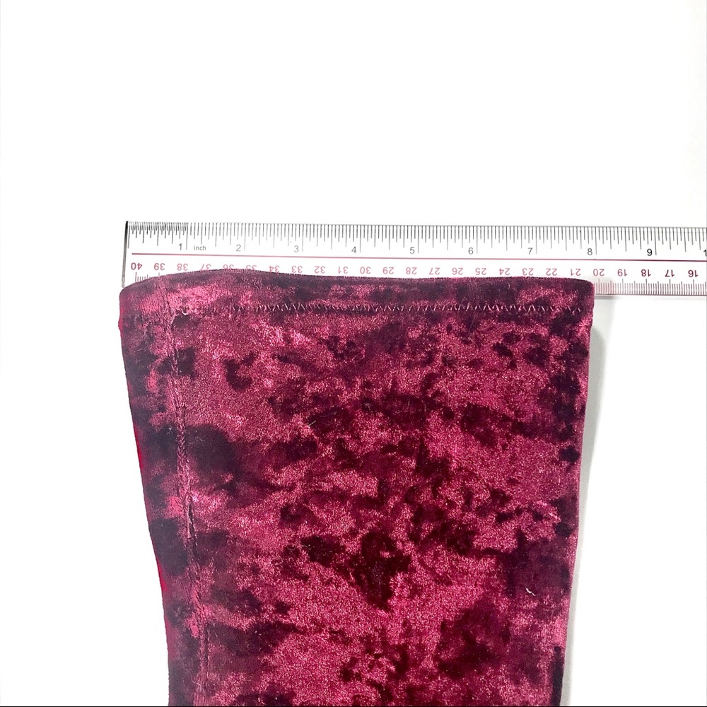 Hot red velvet over knee thigh high heeled boots - Picture 5 of 8